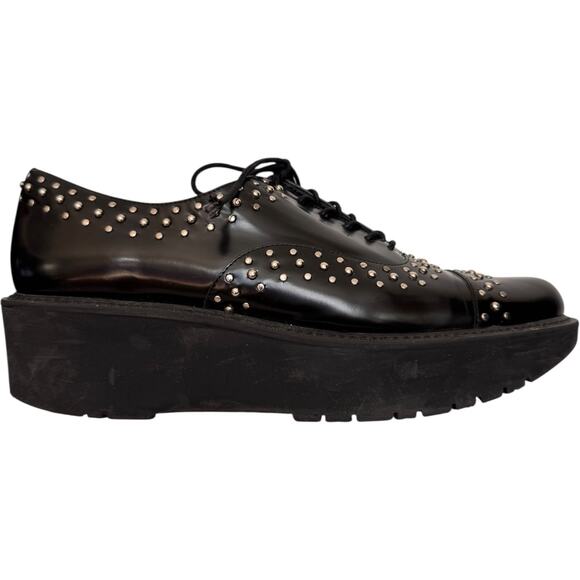 Stuart Weitzman Black Studded Patent Leather Platform Oxfords SW 88216 size 9 - Picture 10 of 16